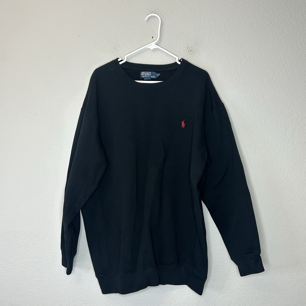 VTG 90s Polo Ralph Lauren Black Fleece Crewneck Sweatshirt Mens Size XLT XL Tall